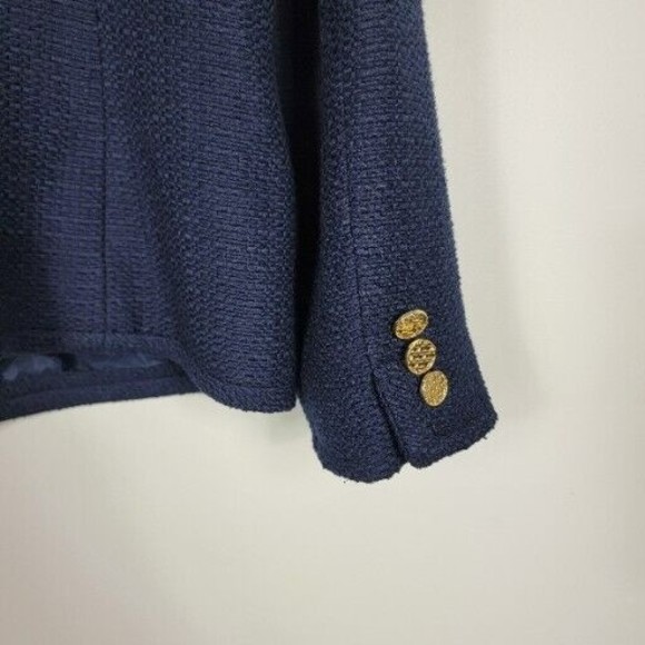 Talbots Women's Size 16 Navy Blue Blazer Jacket Gold Hardware Full Zip - Picture 7 of 8